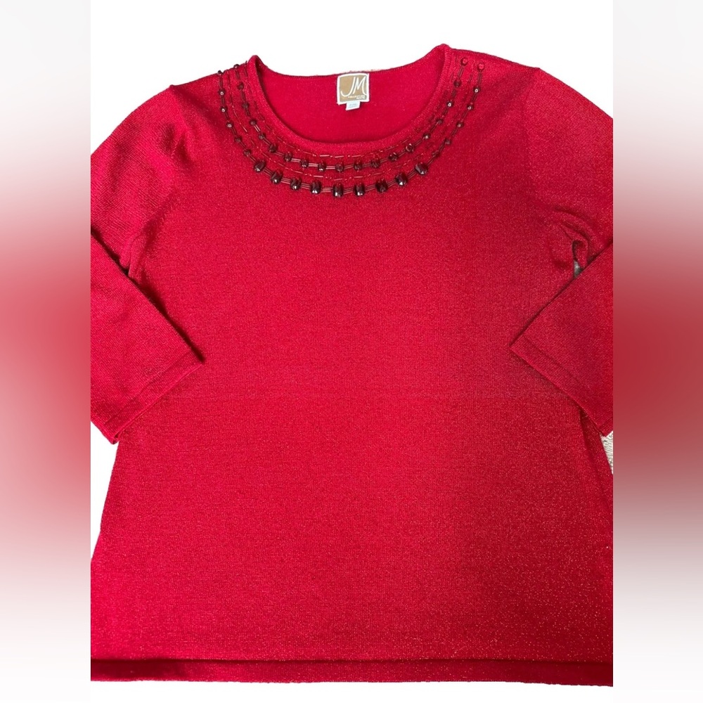 Red Glitter Sweater with Red Jewels Petite Medium